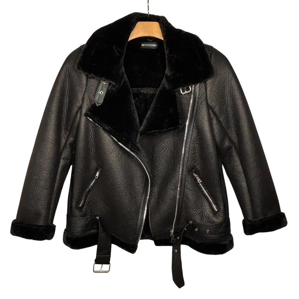 Pretty Little thing Black Oversized Aviator Jacket Size 0